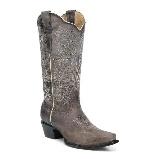 Women's Circle G Distressed Brown Embroidery Snip Toe Western Boot - L6322 1