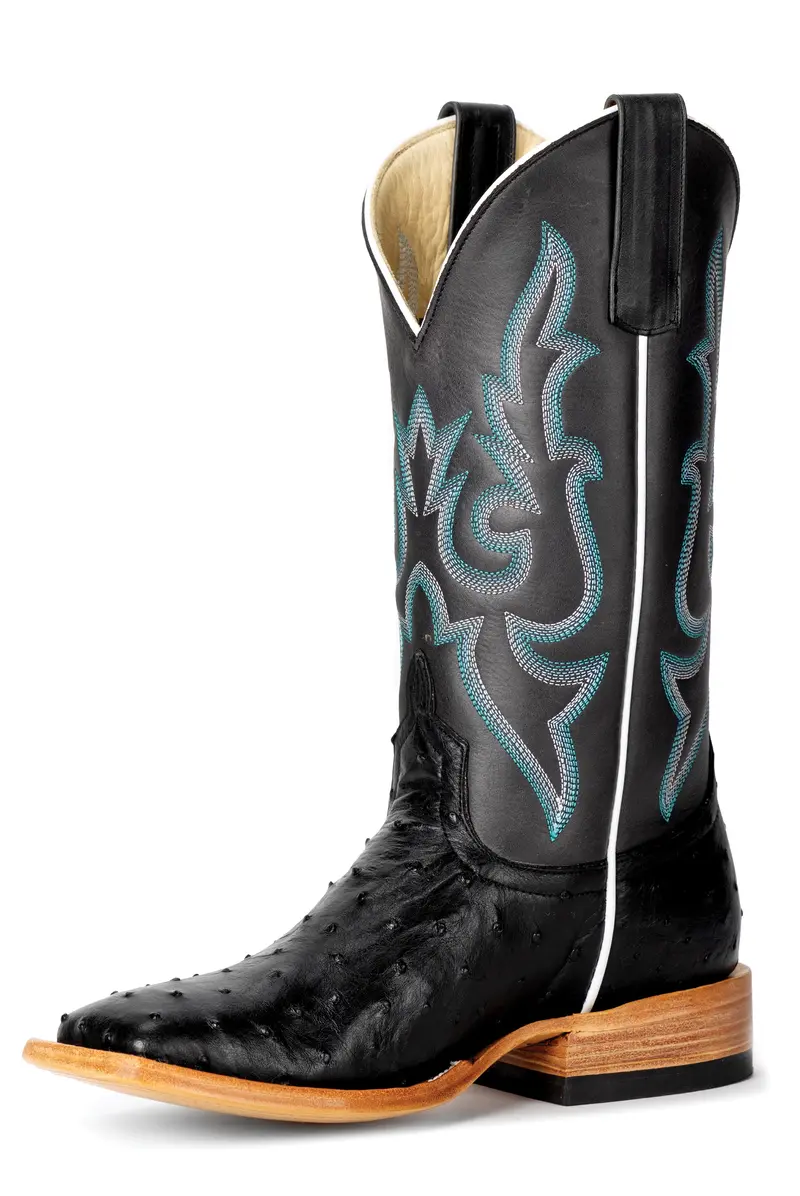 Women's Macie Bean Black Full Quill Ostrich With 12" Black Pull Up Tops - M2035 1