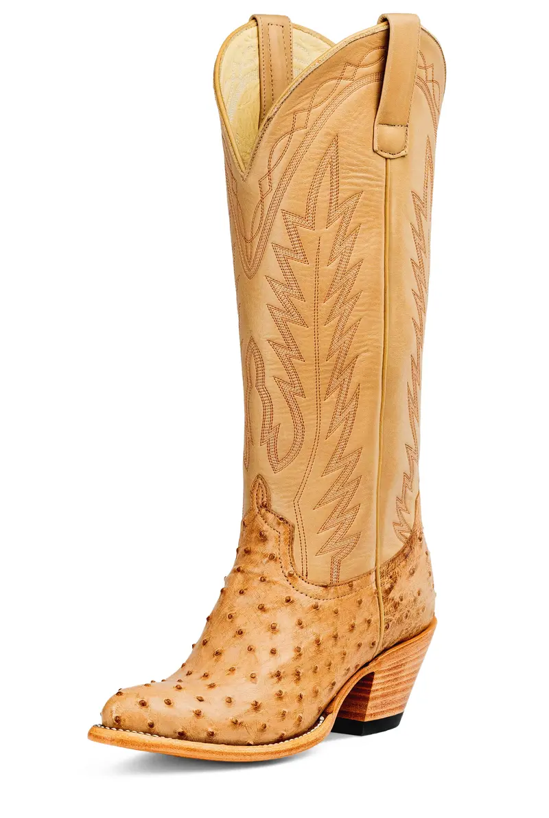 Women's Macie Bean Tan Vintage Bruciato Full Quill Ostrich With 15" Latte Veranda Tops - M4006 1