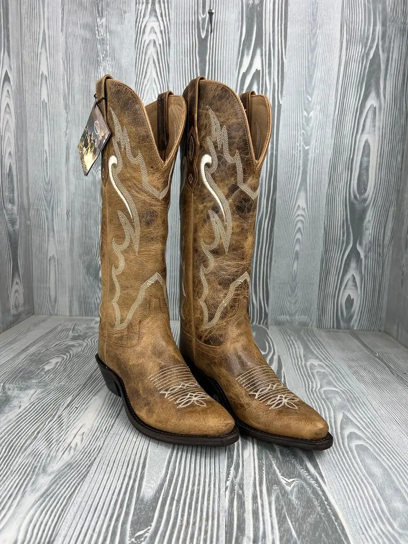 Women's Old West Tall Tan Snip Toe Western Boot - Ts1549 1