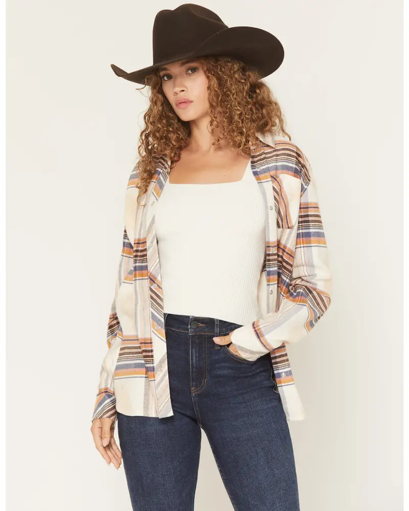 Woodside Southwestern And Plaid Print Long Sleeve Snap Flannel Shirt 1
