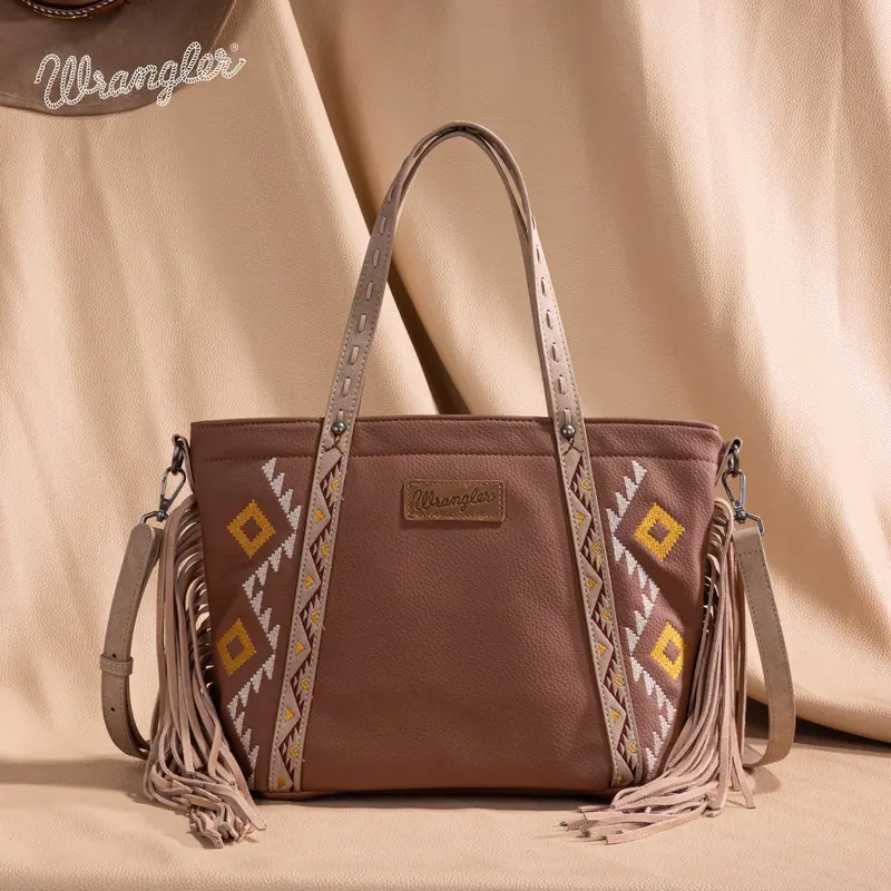Wrangler Aztec Light Brown Embroidered Tote/Crossbody Bag - Wg233-2009Lbr 1