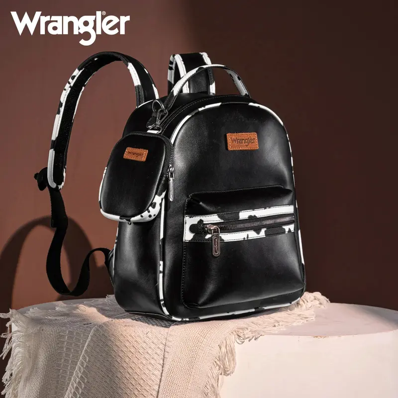Wrangler Black Cow Print Backpack With Coin Pouch - Wg102-8603Bk 1