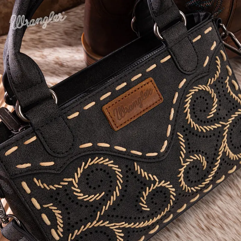 Wrangler Black Embroidered Swirl Mini Satchel/Crossbody - Wg337-2003Bk 1