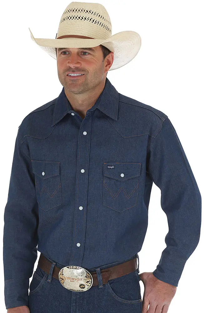 Wrangler Men's Classic Fit Long Sleeve Rigid Denim Snap Western Work Shirt - 70127Mw/70127Bt 1