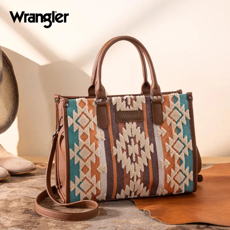 Wrangler Sherpa Brown Aztec Canvas Tote/Crossbody - Wg313-8119 1
