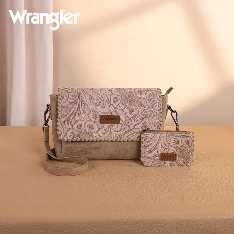 Wrangler Vintage Floral Printed Crossbody Bag With Small Pouch- Khaki - Wg277-236Kh 1