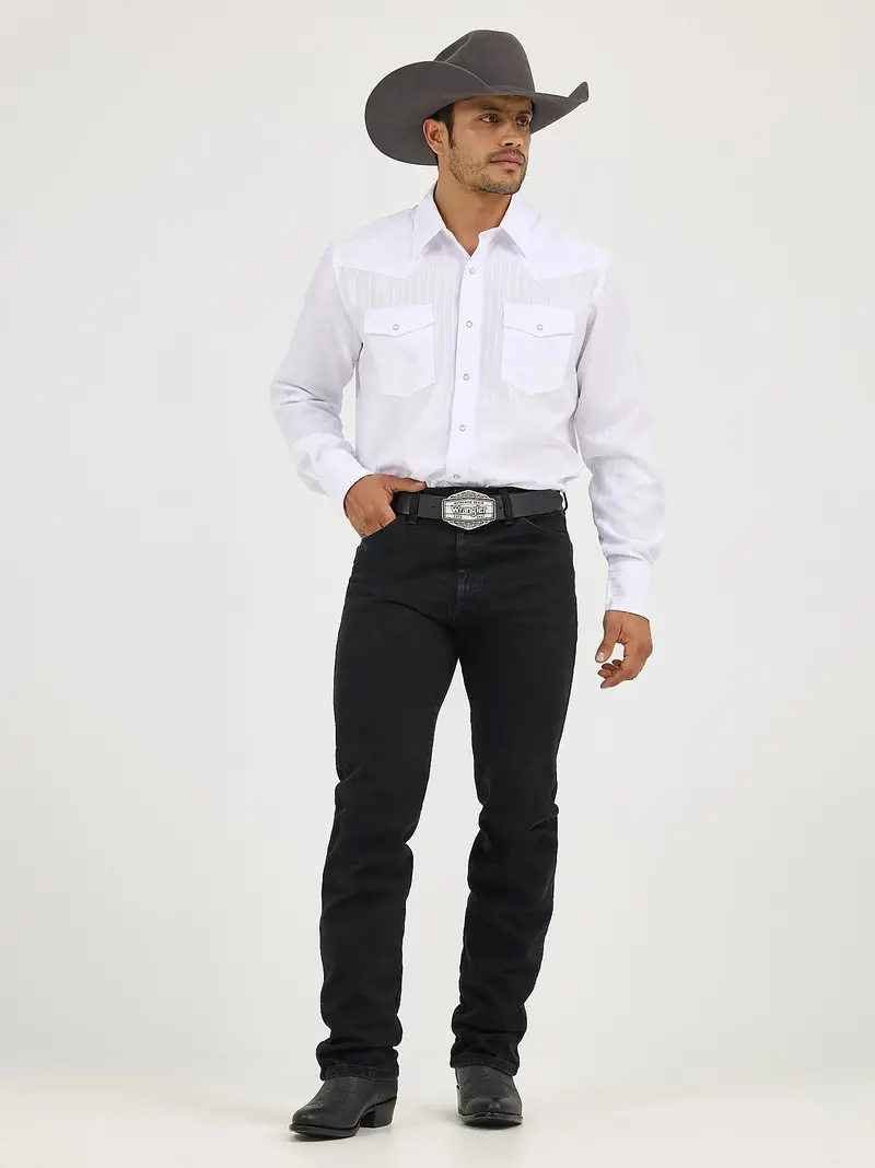 Wrangler® Western Long Sleeve Western Snap Dobby Stripe Shirt - 75221Wh 1