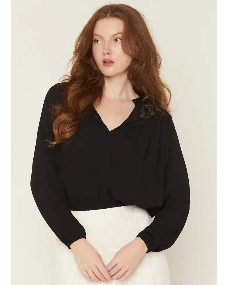 Wren Lace Trim Long Sleeve Georgette Top 1