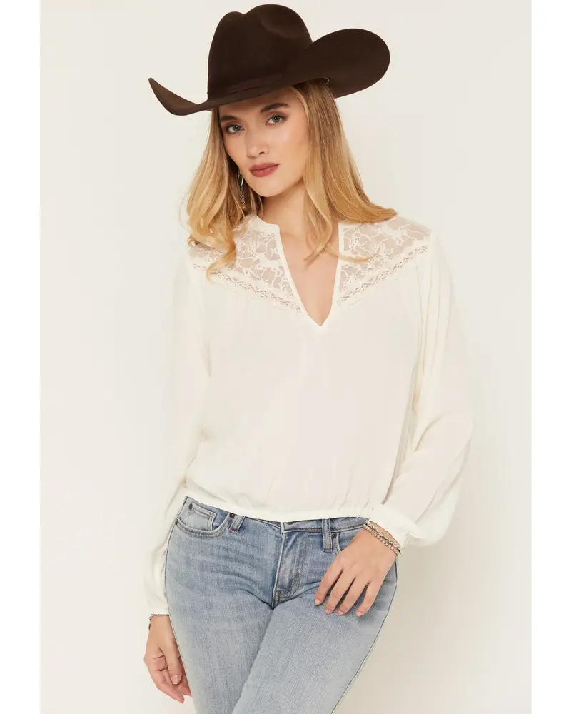 Wren Lace Trim Long Sleeve Georgette Top 1