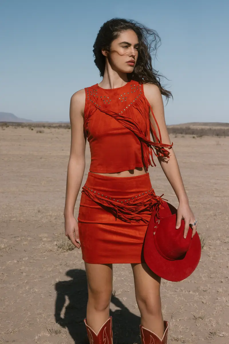 Wylie Studded Fringe Faux Suede Sleeveless Shirt 1