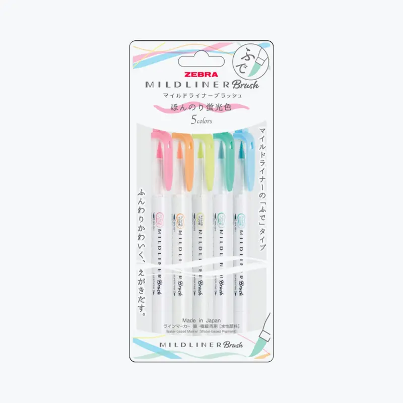 Zebra - Brush Pen - Mildliner Double Sided - Fluorescent Set 1