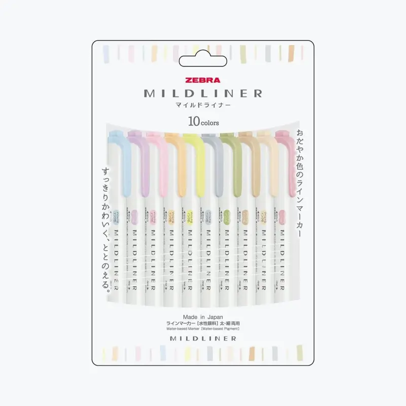 Zebra - Highlighter - Mildliner Double Sided - 10 Colors Set (Gentle & Neutral) 1