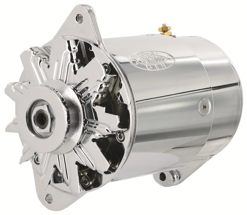 Powermaster Powergen Chrome Alternator – Short-Case, 90 Amp, 65 Amp Idle Output, 12V 1