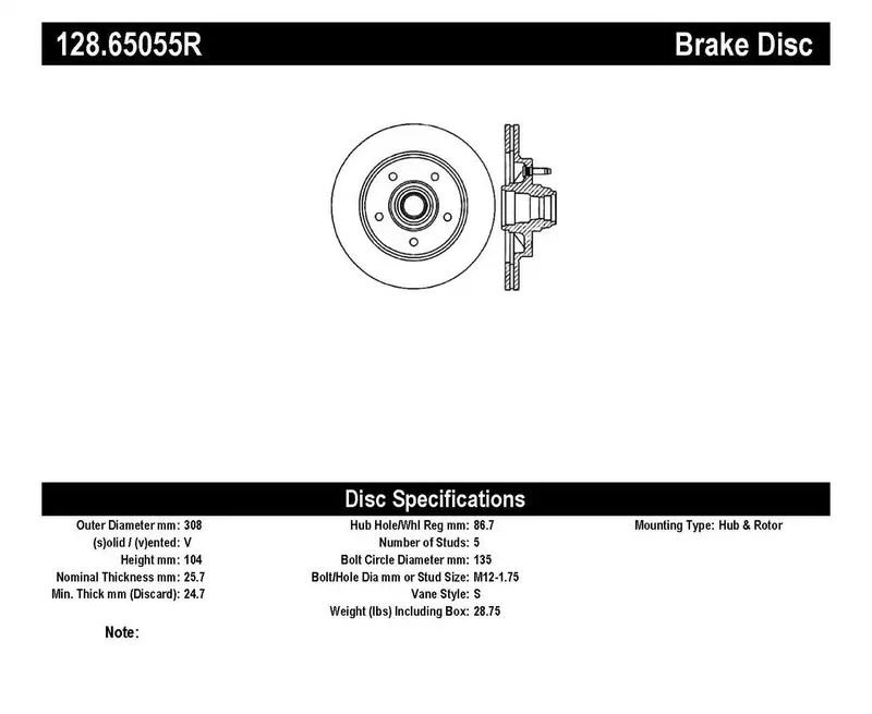 Stoptech 128.65055R Sport Cross-Drilled Front Right Brake Rotor 1