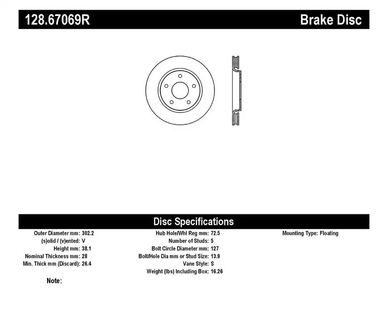 Stoptech 128.67069R Sport Cross-Drilled Front Right Brake Rotor 1