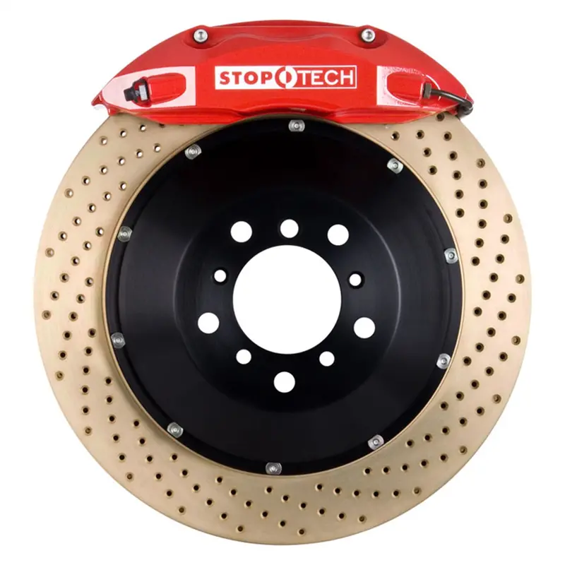 Stoptech 83.328.4600.74 Big Brake Kit – Red Calipers With Drilled Two-Piece Front Rotors 1