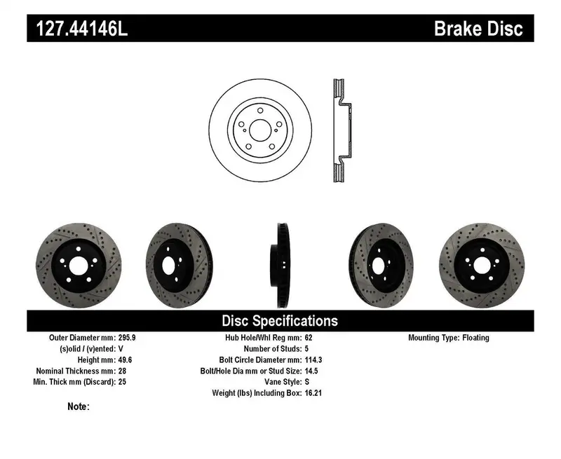 Stoptech Sport Drilled & Slotted Front Left Brake Rotor (Model 127.44146L) 1